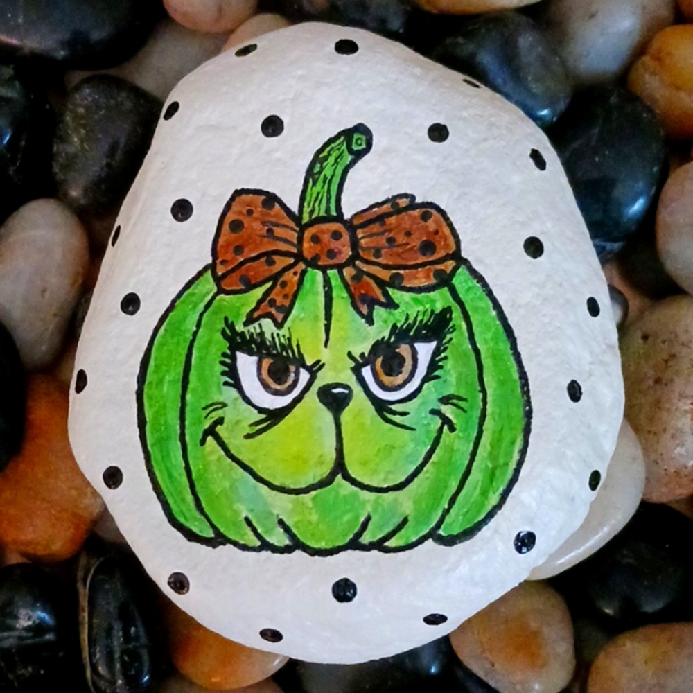 Hand Painted Rock - Mrs. Grinch